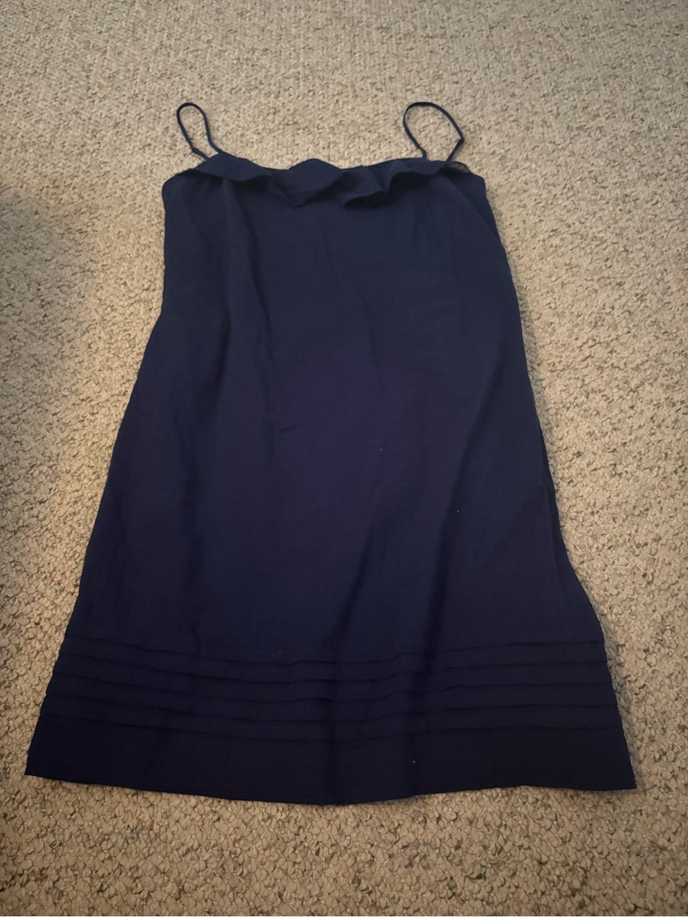 LOFT Navy Ruffle-Trim Spaghetti Strap Mini Dress
